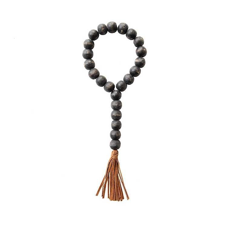 Black Wooden Beaded Loop with Suede Tassel | Kirkland's Home