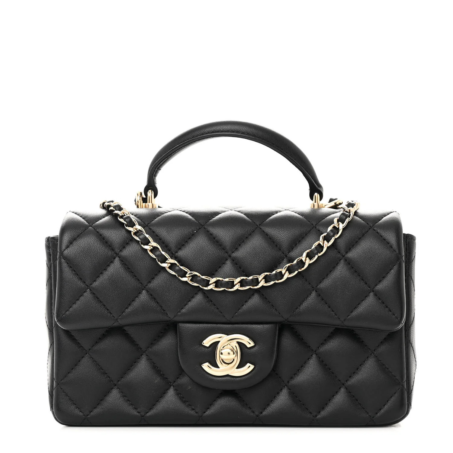Lambskin Quilted Mini Top Handle Rectangular Flap Black | FASHIONPHILE (US)