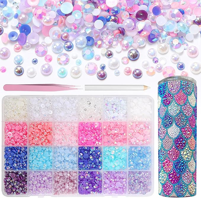 10000Pcs Flatback Pearls and Rhinestones for Crafting, Pink Blue Purple White 3-6mm Color Half AB... | Amazon (US)