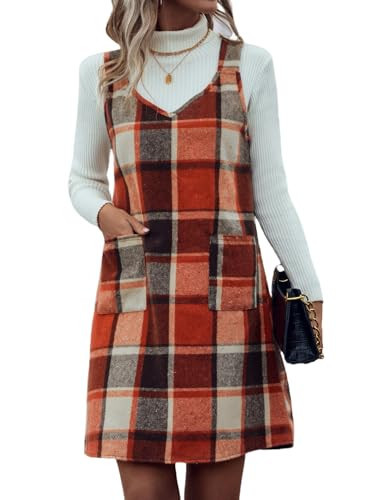 IDEALSANXUN Overall Dress for Women Halloween Clothes Outfits 2025 Fall Winter Corduroy Tartan Tweed Plaid Mini Skirt, Orange New, L | Amazon (US)