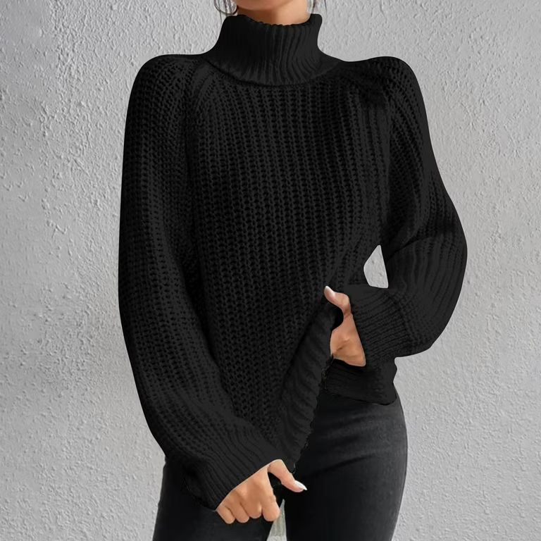 Bnwani Turtleneck Sweater Women Solid Color Long Sleeve Pullover Top Knit Turtleneck Black Casual... | Walmart (US)