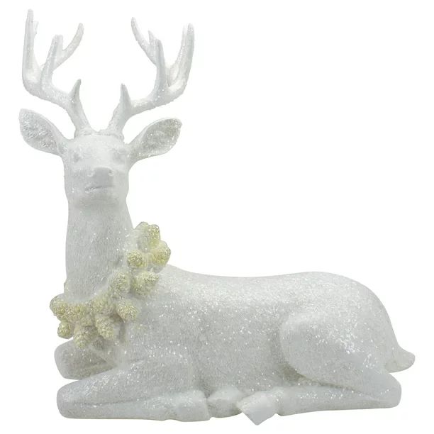 14" Frosted White Laying Reindeer Christmas Figure - Walmart.com | Walmart (US)
