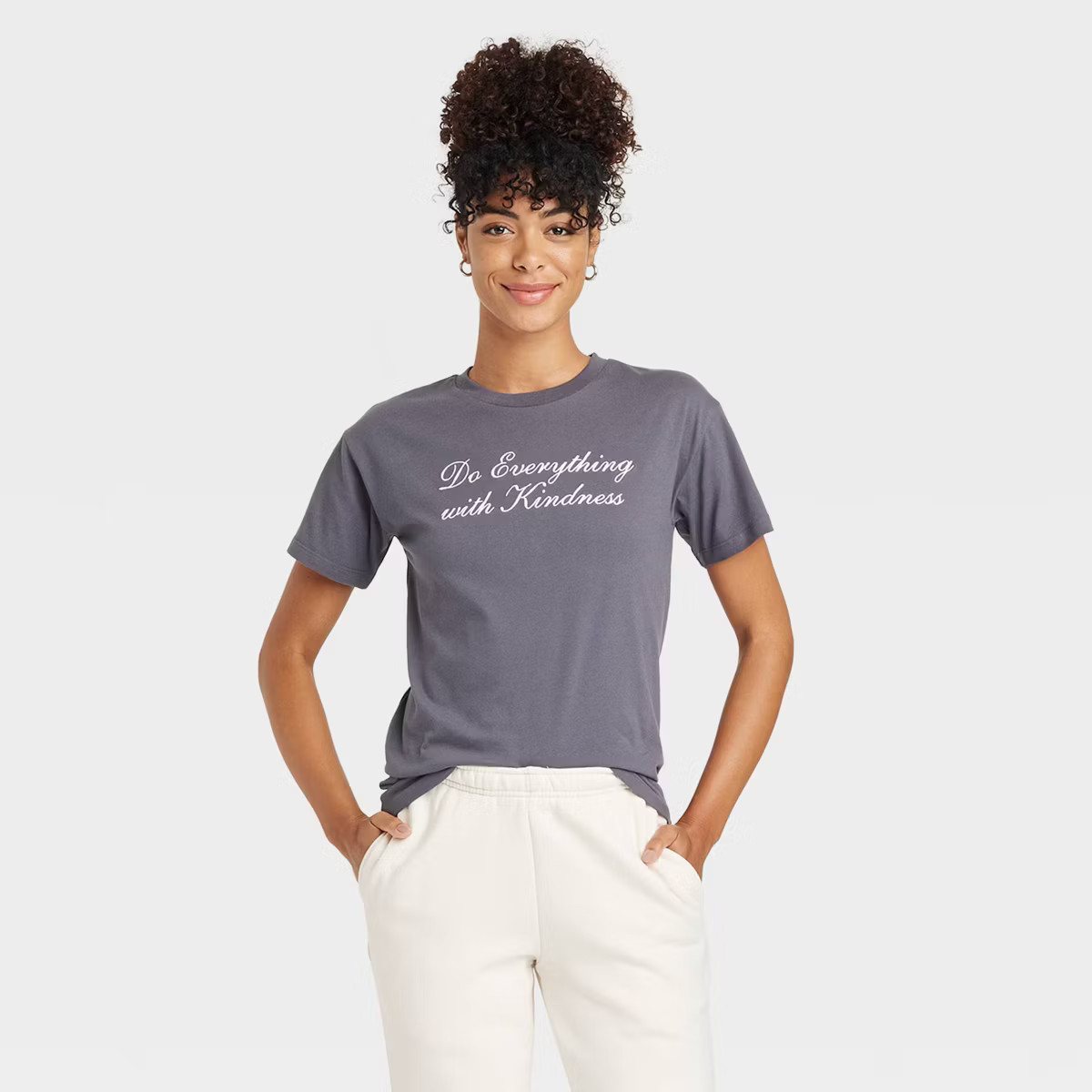 Women's Do Everything with Kindness Short Sleeve Graphic T-Shirt - Gray L: Grayson Threads, Cotto... | Target