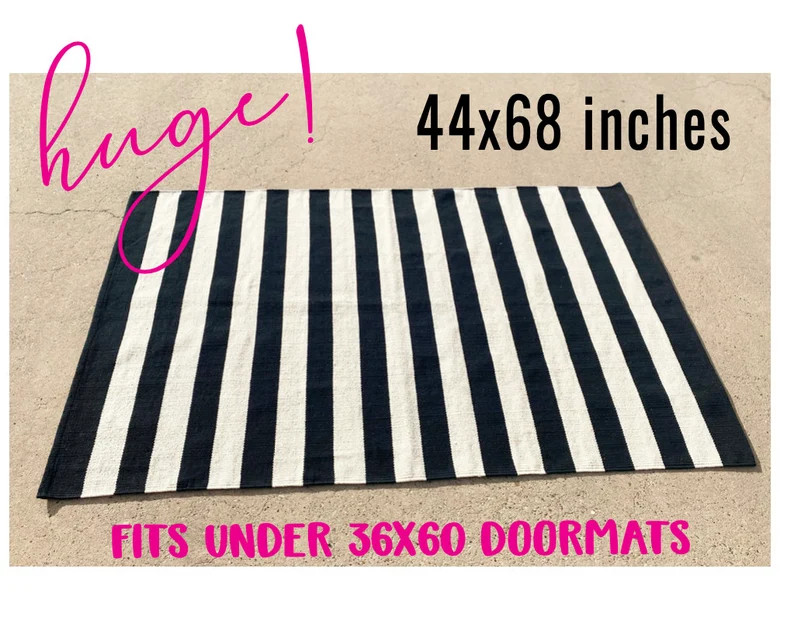 HUGE Layering Rug, 44x68 Inch Black & White Bold Stripe, Cotton Woven Rug, Indoor Outdoor Layered... | Etsy (US)