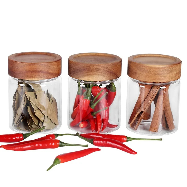 11.3oz 3 Set Glass Airtight Jar with Wooden Screw Lid Glass Storage Canisters Modern Kitchen Food... | Walmart (US)