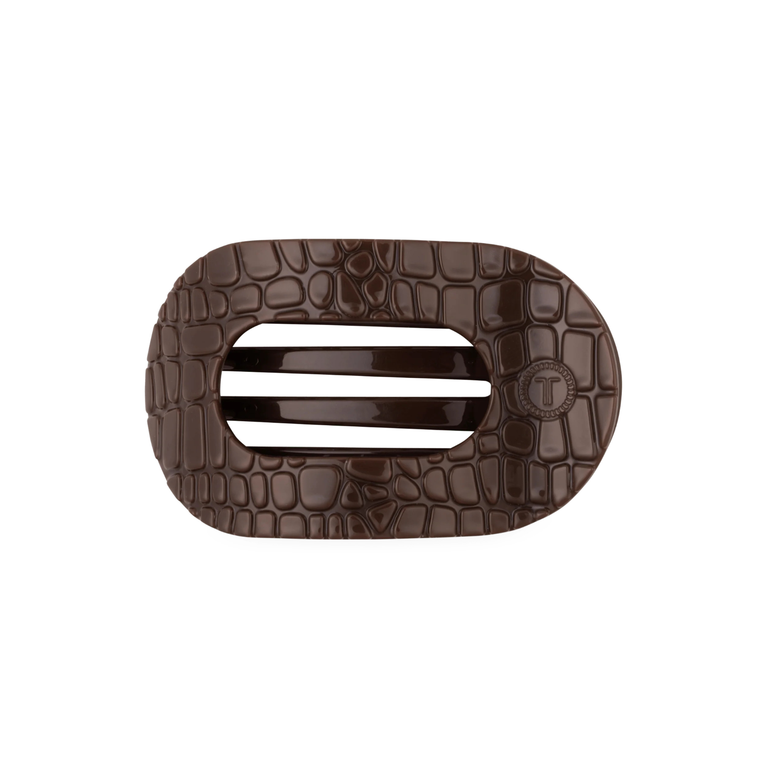 Brown Crocodile Medium Flat Round Hair Clip | TELETIES | TELETIES