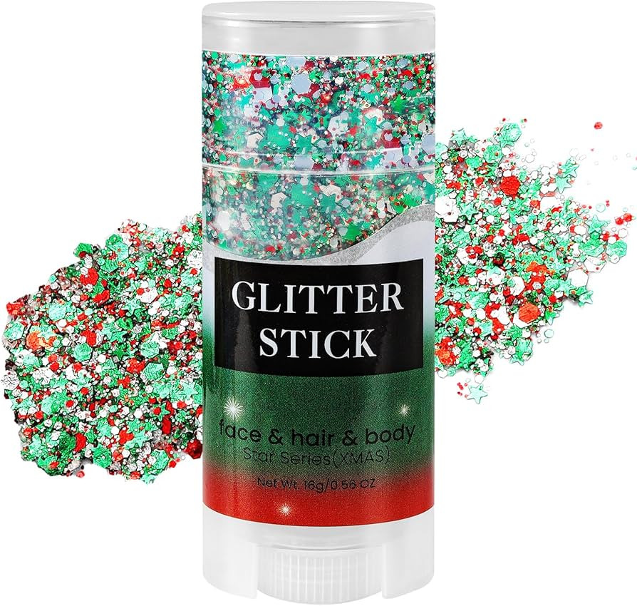 Mysense Christmas Glitter Stick for Face Hair Body, Red Silver Green Chunky Sparkling Glitter Mak... | Amazon (US)