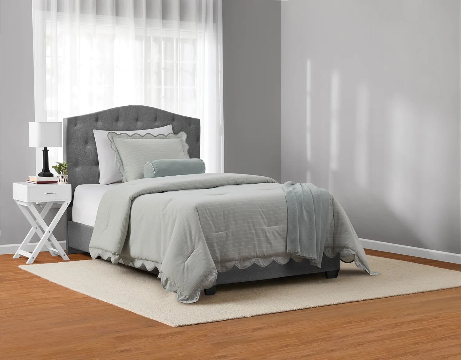 Mainstays Scallop 4-Piece Pick Stitch Sage Comforter Set, Twin/Twin XL | Walmart (US)