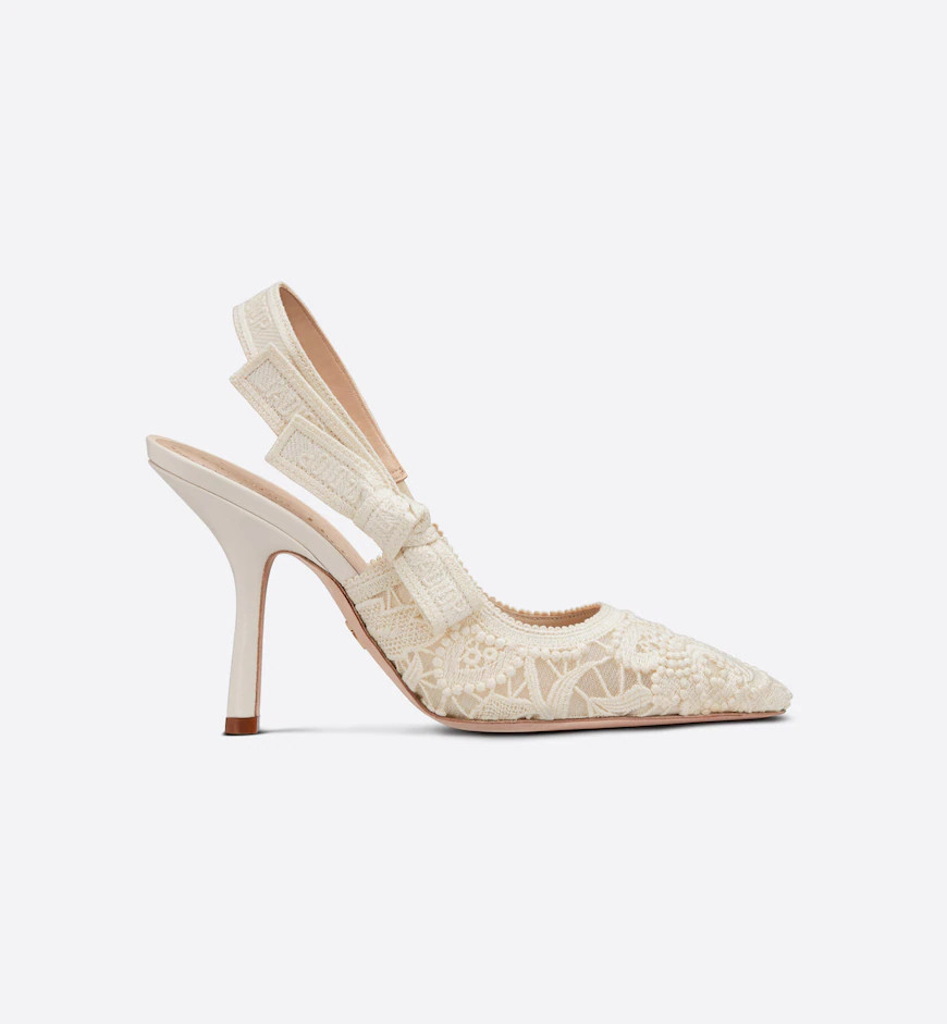 J'Adior Slingback Pump White Macramé Embroidered Cotton | DIOR | Dior Couture