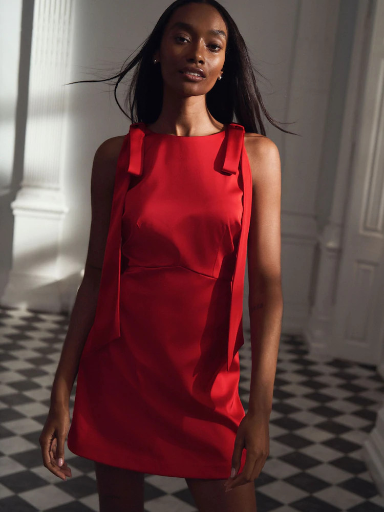 Cherry Red N.Premium Satin Bow Shoulder Mini Dress | Next US