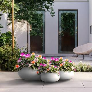 11.4in.,15in.,19in. Dia Crisp White Extra Large Tall Round Concrete Plant Pot/Planter for Indoor ... | The Home Depot