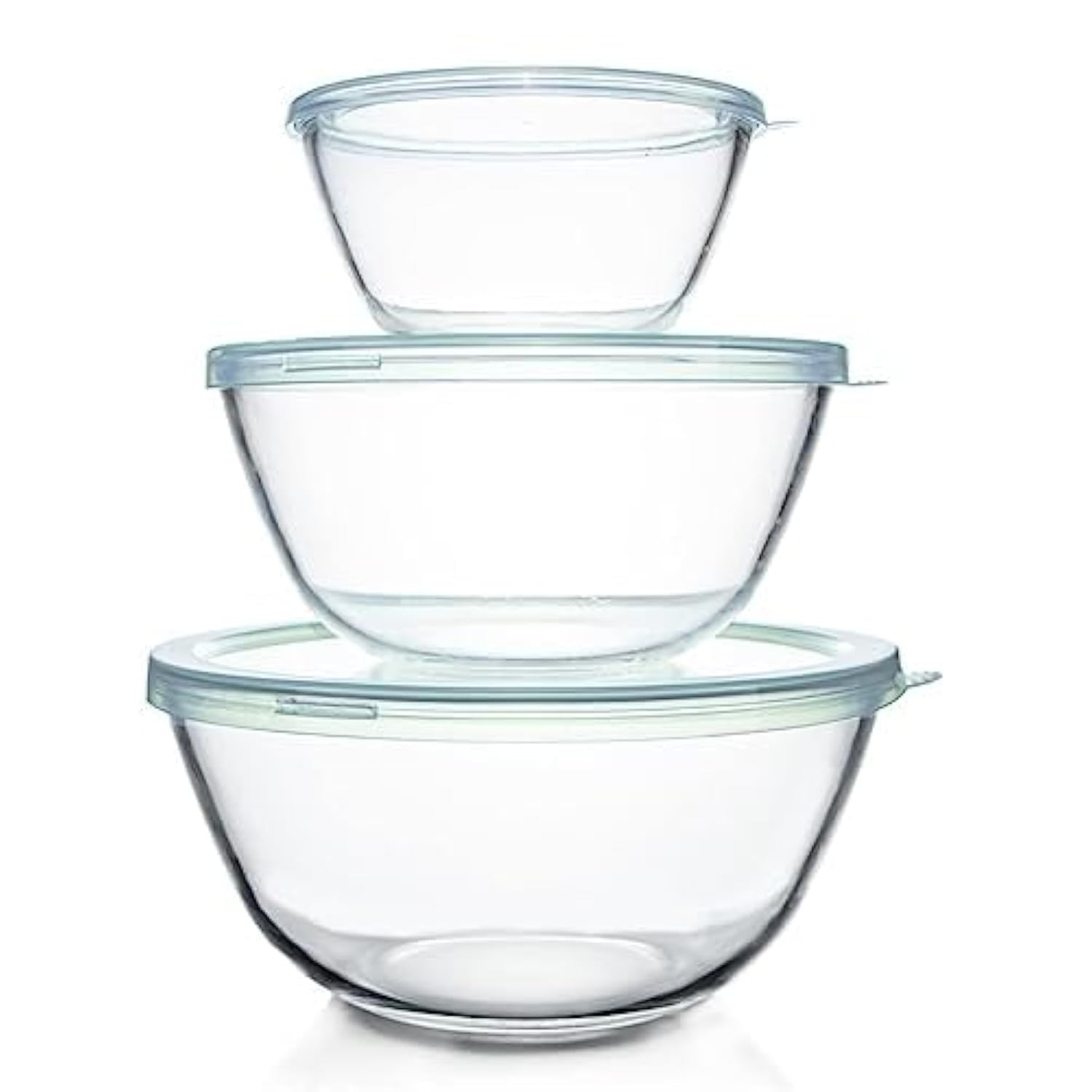 Luvan Glass Mixing Bowls with Lids Set(4.5QT, 2.7QT, 1.1QT)-Large Glass Mixing Bowls, Clear Salad... | Amazon (US)