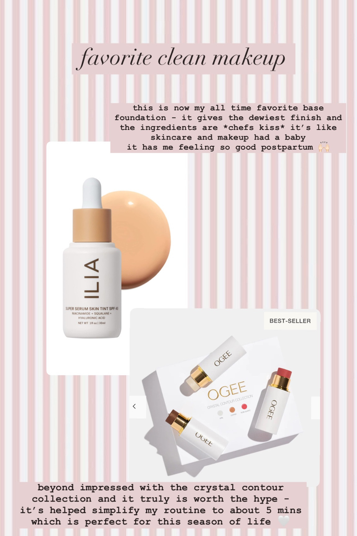 my clean makeup must haves! 

Crystal contour collection by OGEE 
Super Serum Skin Tint by ILIA

#LTKBeauty #LTKGiftGuide