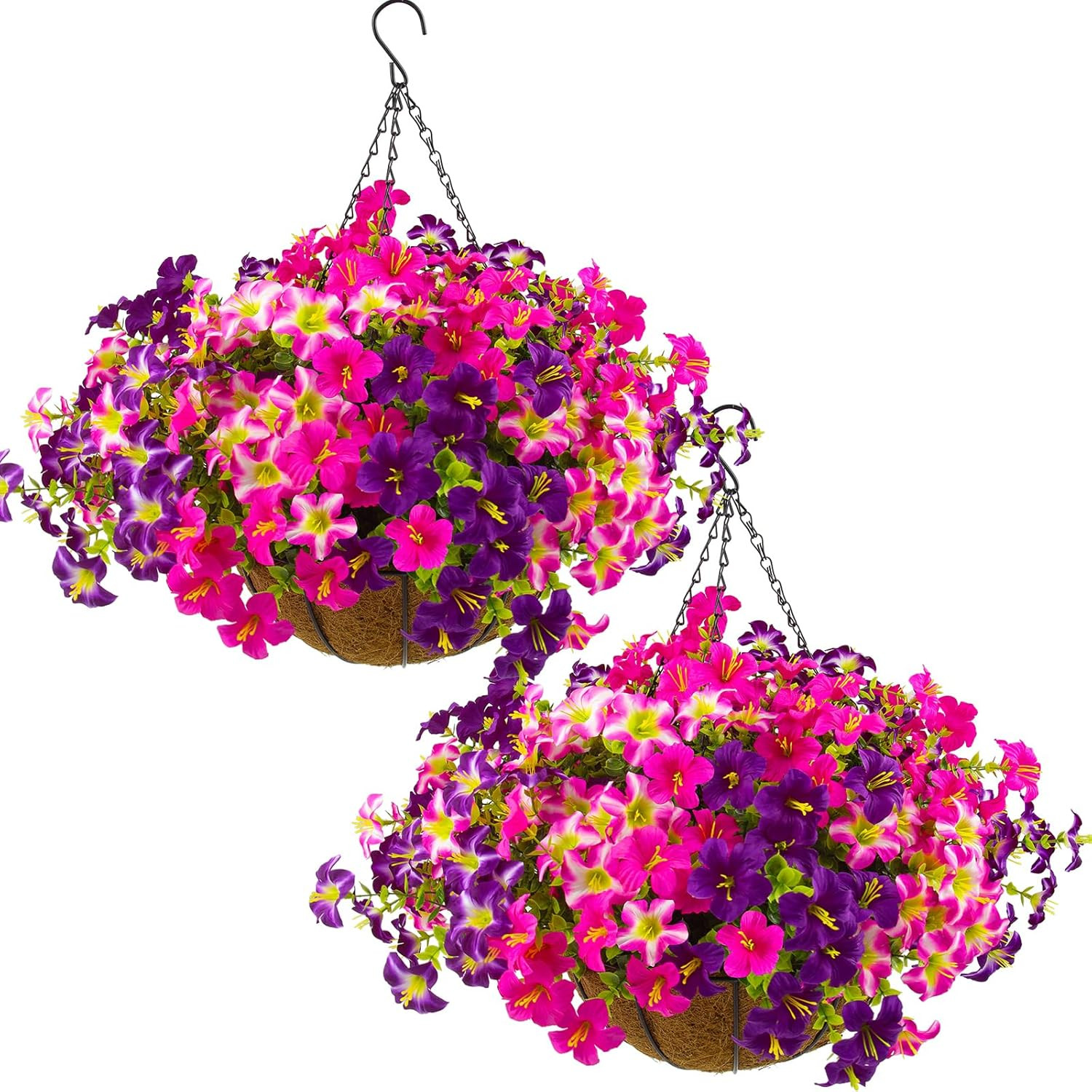 2 Set Artificial Outdoor Petunias Flowers with Hanging Baskets, 24 Pcs UV Resistant Faux Petunias... | Amazon (US)