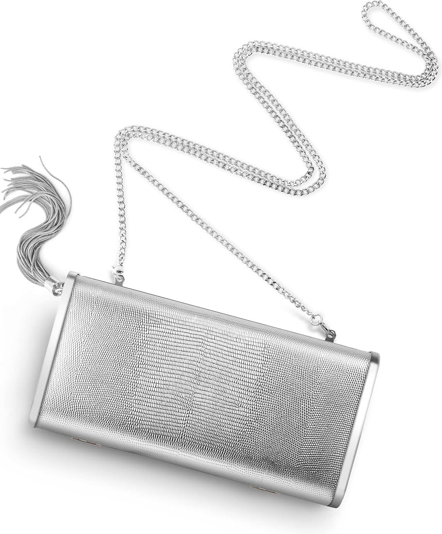 Women Clutch Purse Small Box Sparkly Evening Bag in Hardcase with Metallic Tassel for Party Weddi... | Amazon (US)