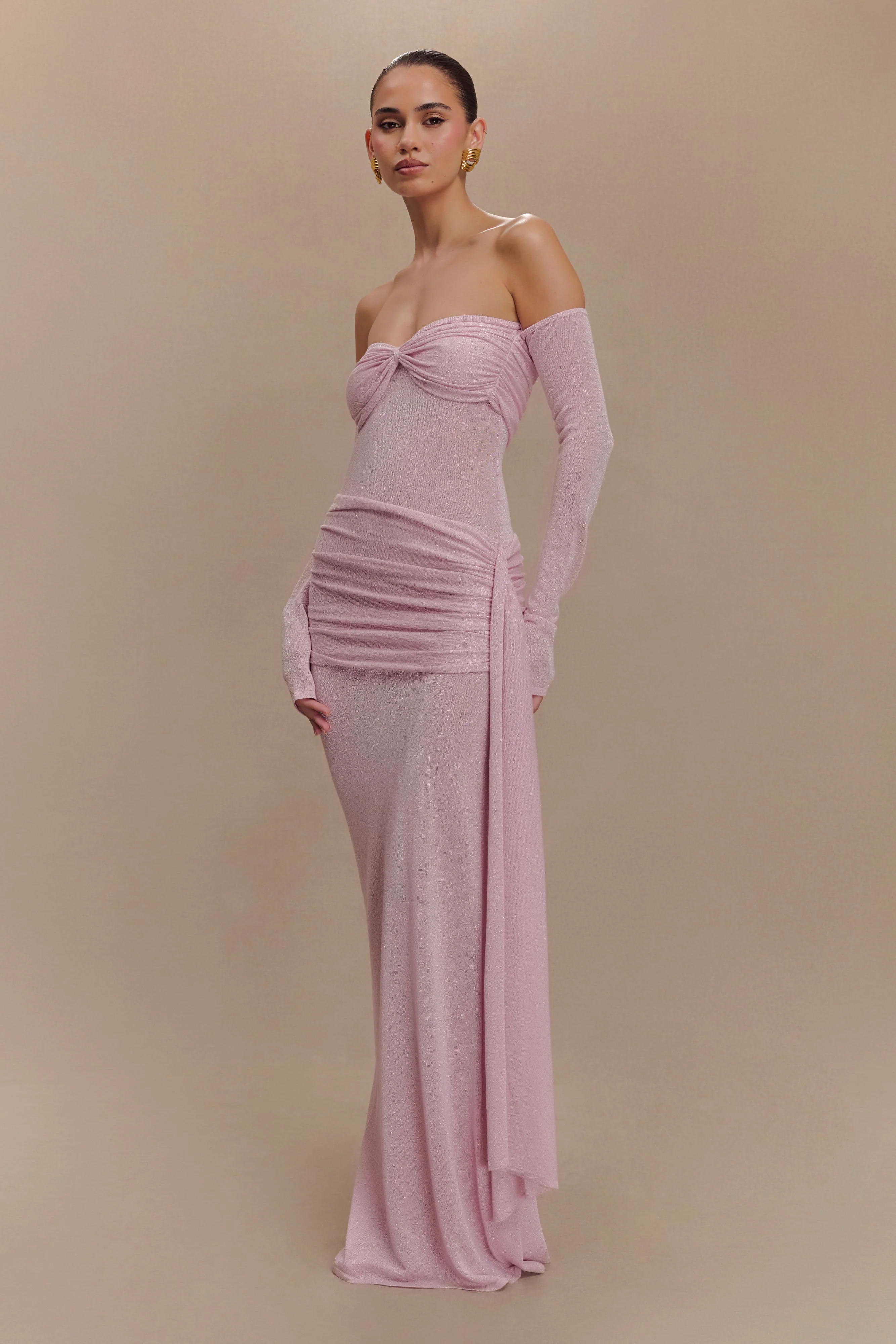 Ingrid Metallic Knit Maxi Dress - Baby Pink | MESHKI US
