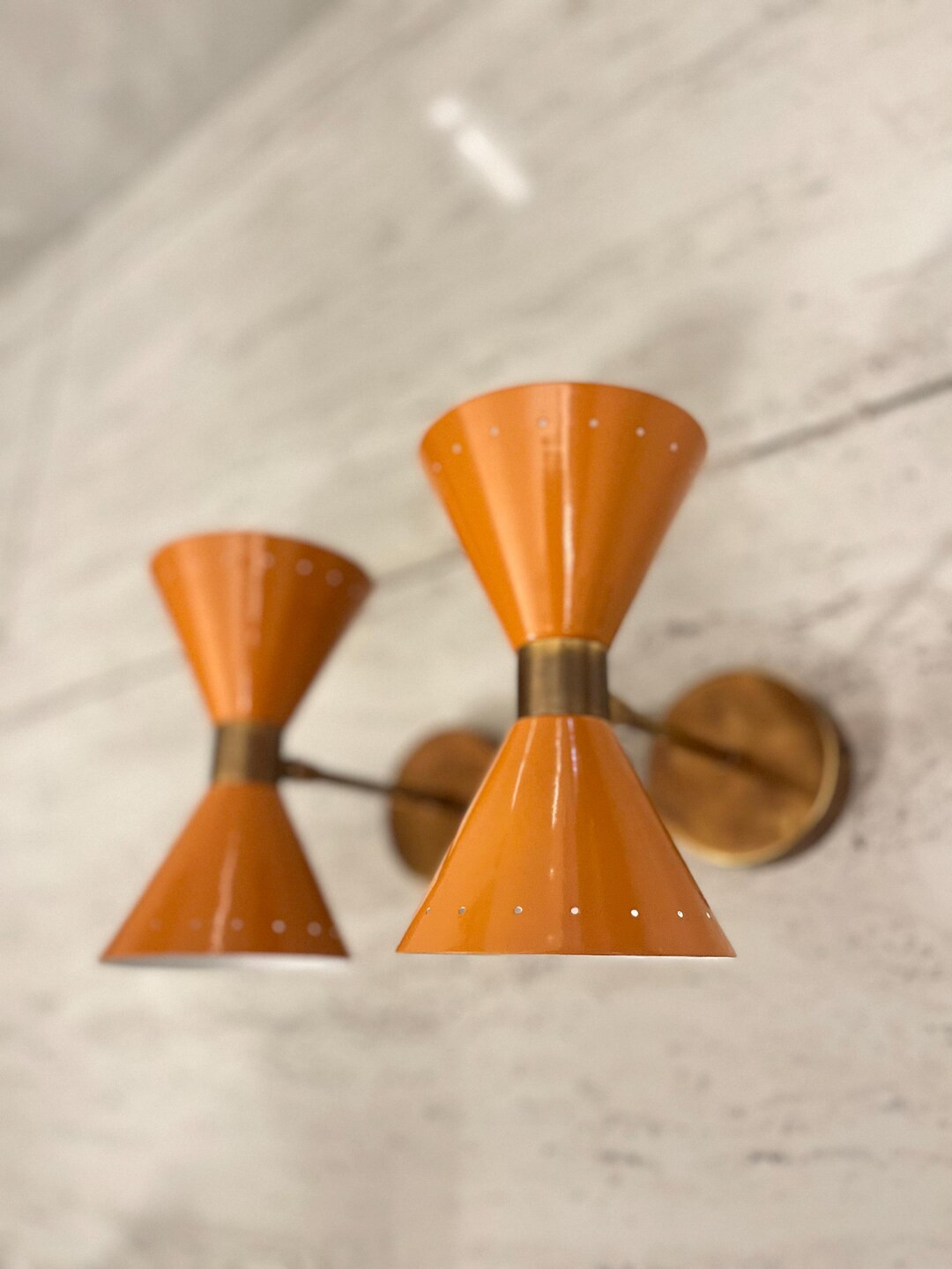 Mid-Century Modern Double Cone Wall Sconces – Orange & Brass Finish | Etsy (US)