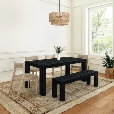72" Modern Solid Wood Dining Table Set with Bench, Black Wirebrush, + 4 Chairs Blonde | Target