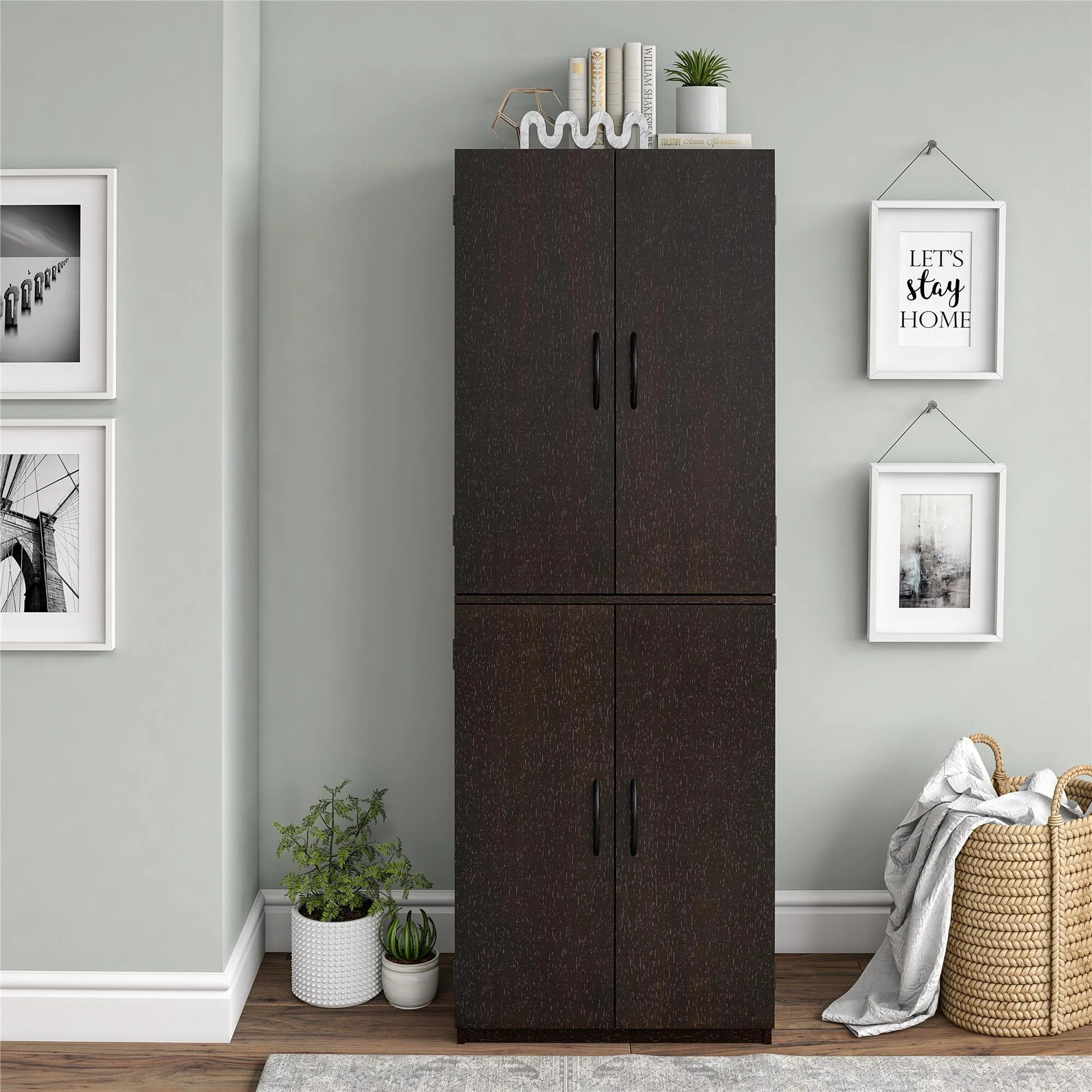Mainstays 4-Door 5' Storage Cabinet, Dark Chocolate | Walmart (US)