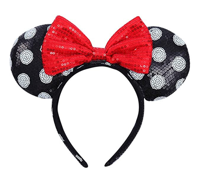 Minnie Ears Headband,Sequin Mouse Ears Headband with Bow Hairs Accessories for Girls Women Adult ... | Amazon (US)
