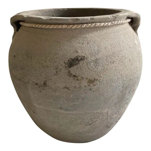 Vintage Clay Oil Pottery in Light Gray Earth Tones | Chairish