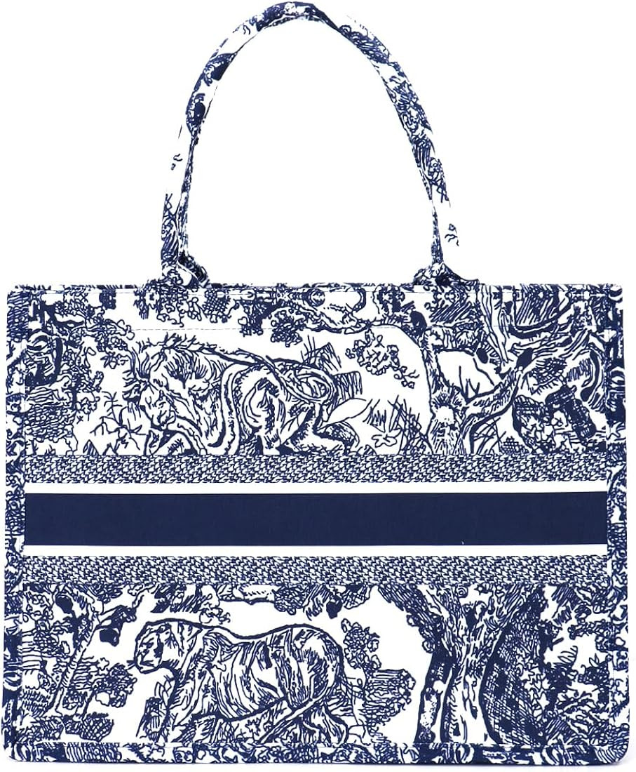 FENGJINRUHUA Fashion Luxury Tote Bag Cotton Linen Handbag Large Capacity Jacquard Embroidery Retr... | Amazon (US)