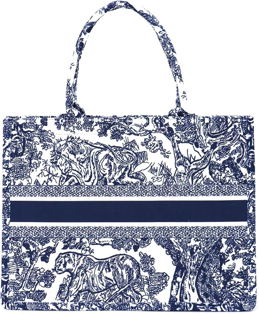 FENGJINRUHUA Fashion Luxury Tote Bag Cotton Linen Handbag Large Capacity Jacquard Embroidery Retr... | Amazon (US)