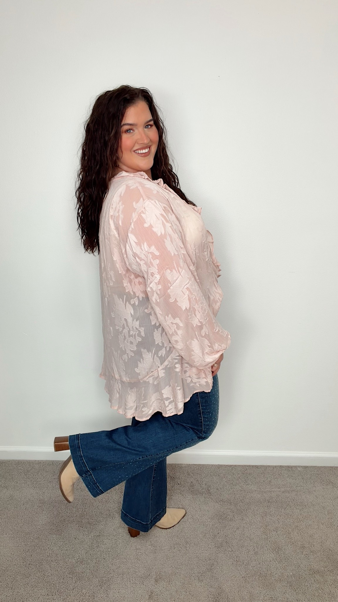 How I style @Torrid as a plus size millennial 🎀✨ I wear a size 2 in Torrid and 20 in jeans! Curvy outfits for everyday casual, date night or girls night out. Flowy pink boho blouse + rhinestone flare jeans with booties

#LTKgrwm #LTKootd #LTKPlusSize