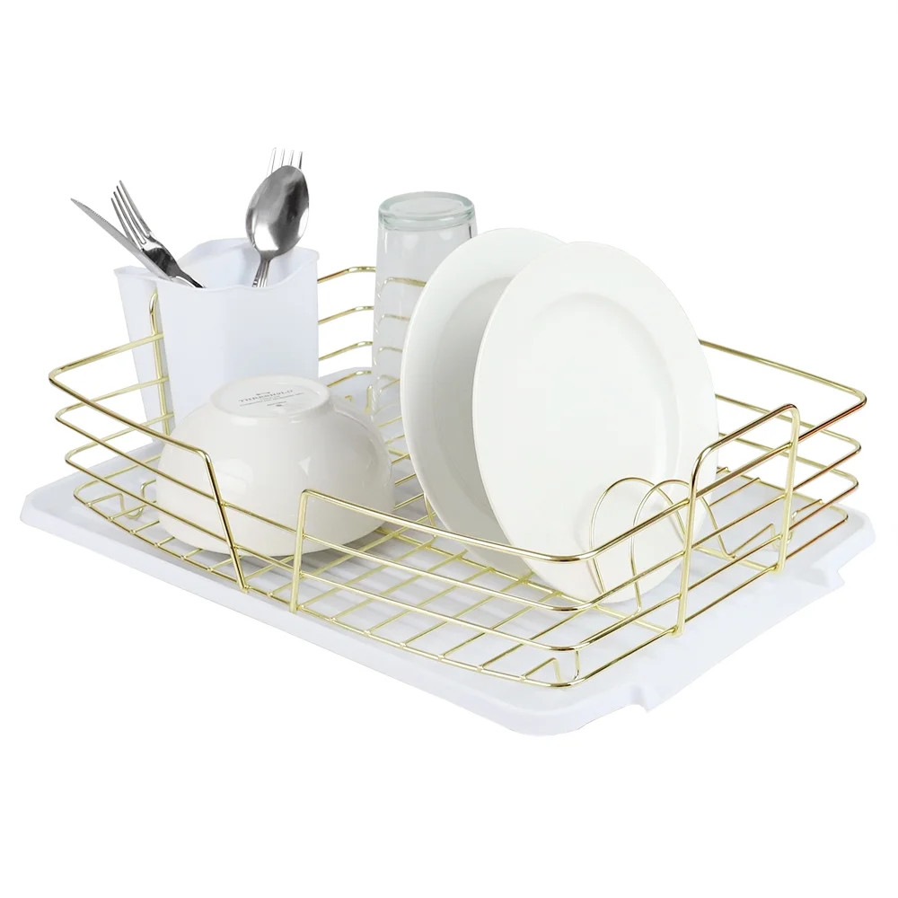 Michael Graves Design Deluxe Dish Rack with Gold Finish Wire and Removable Dual Compartment Utens... | Walmart (US)
