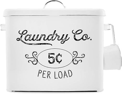 AuldHome Farmhouse Laundry Powder Container, White Enamelware Detergent Bin with Scoop | Amazon (US)