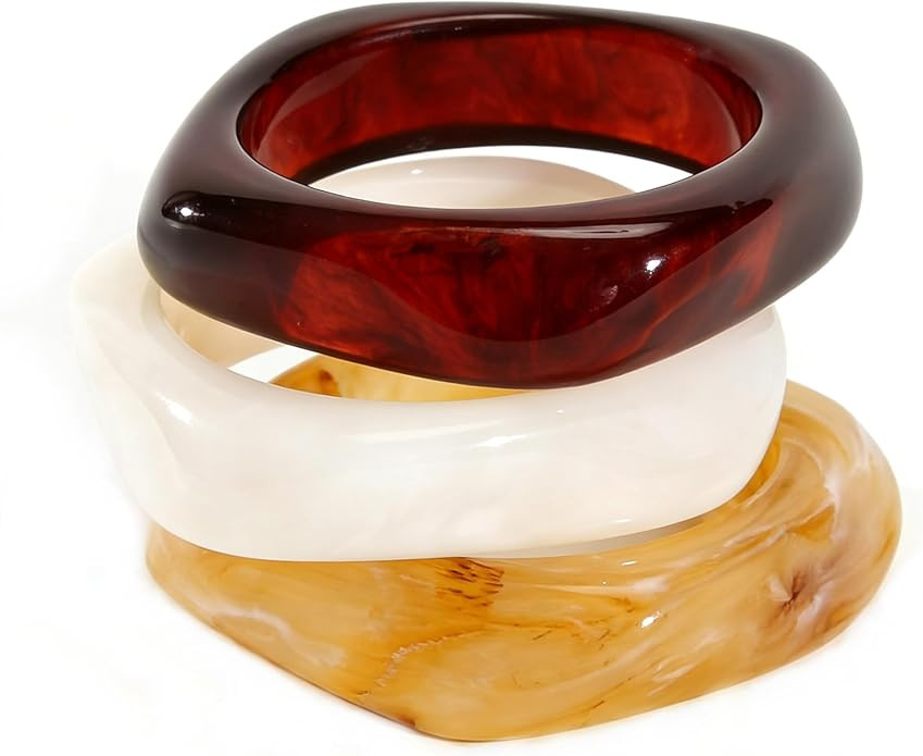 Acrylic Chunky Bangle Bracelets for Women, Irregular Punk Acrylic Resin Bangle Geometric Cuff Wid... | Amazon (US)