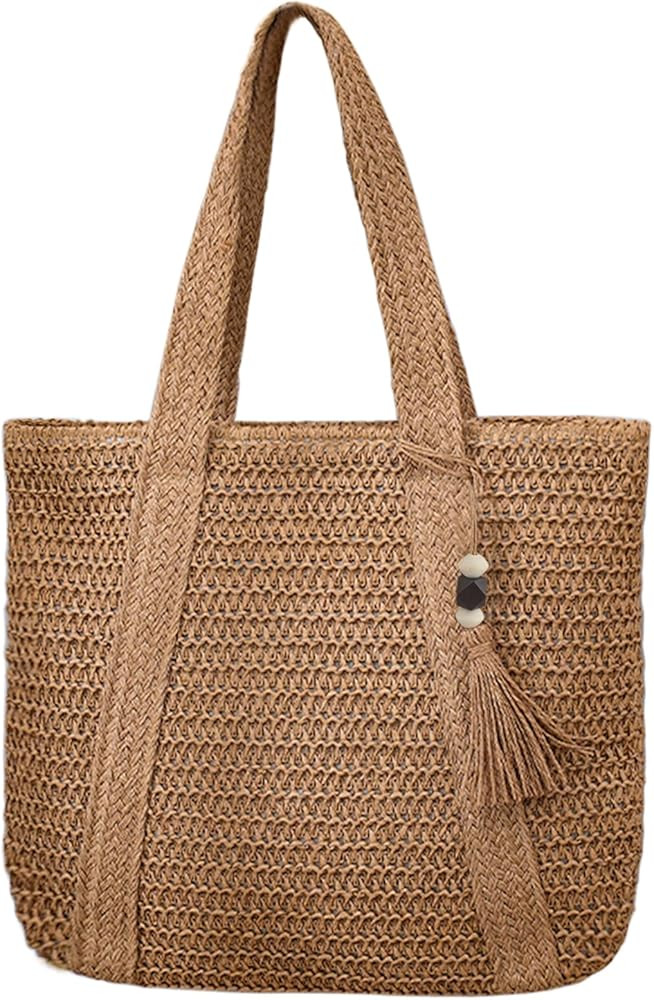Straw Beach Bags for Women Summer Woven Tote Bag with Tassels Shoulder Handbags Purse Large Beach... | Amazon (US)