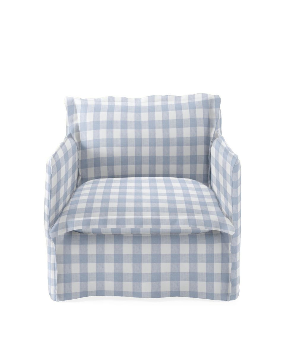 Beach House Chair - Coastal Blue Classic Gingham Linen | Serena and Lily