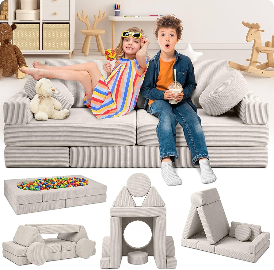 Lunix Modular Kids Play Couch, 14-Piece Sectional Sofa, Beige | Amazon (US)