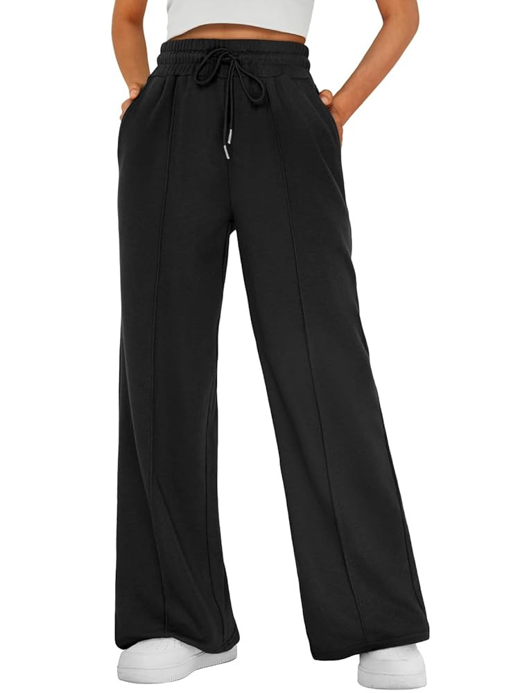 AUTOMET Womens Wide Leg Sweatpants High Waisted Baggy Pants Drawstring Athletic Joggers | Amazon (US)