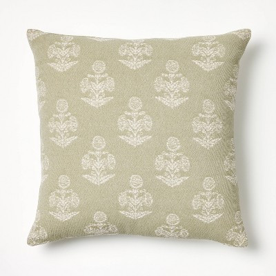 Woven Block Print Square Throw Pillow Light Sage/Cream - Threshold™ designed with Studio McGee: Cotton Jacquard, Indoor Use, Zippered | Target