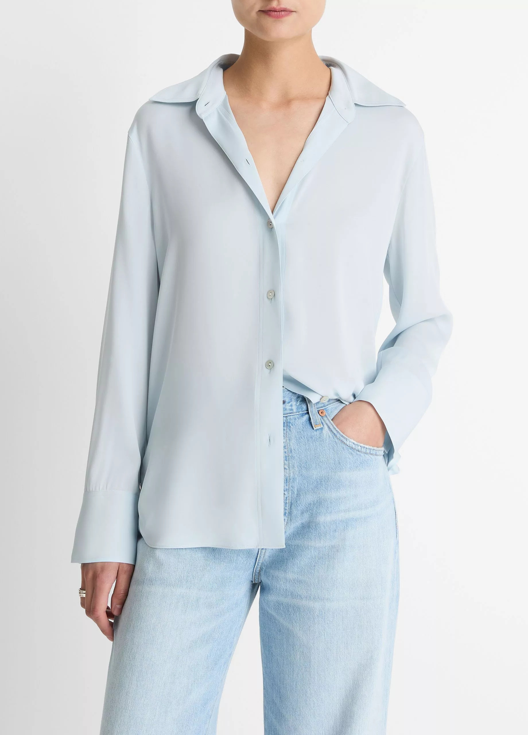 Buy Stretch-Silk Button-Front Blouse for USD 398.00 | Vince | Vince LLC