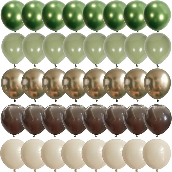 Sage Green Brown Safari Balloons, 60PCS Dusty Olive Green Coffee Beige Metallic Gold Eucalyptus L... | Amazon (US)
