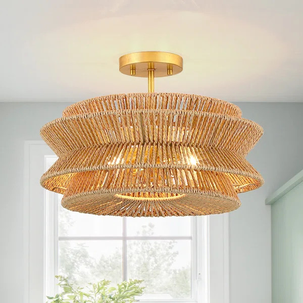 Clouden Rattan Semi Flush Mount | Wayfair North America