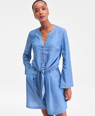 Women's Chambray Long-Sleeve Tie-Front Top, Macy's Exclusive | Macy's