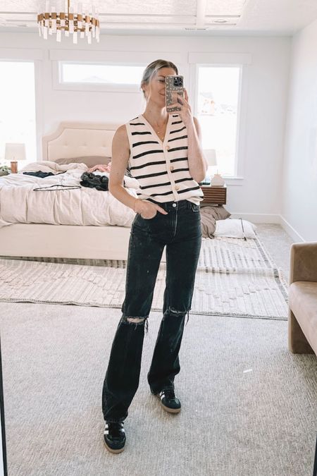 Some of my favorite Abercrombie jeans (length is long) and the cutest striped vest from amazon! It has the cutest button details too 🥰

#LTKshoecrush #LTKSeasonal #LTKfindsunder50