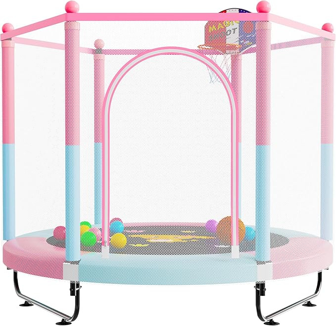 60" Trampoline for Kids, 5 FT Indoor & Outdoor Small Toddler Trampoline with Basketball Hoop, Saf... | Amazon (US)