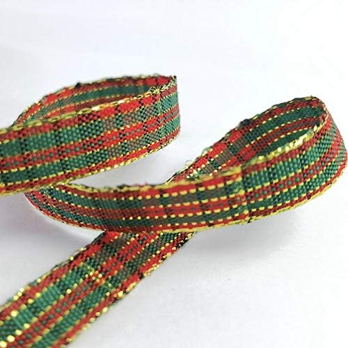 Micomon Christmas Gingham Ribbon Gold Metallic Gingham Ribbon 25 Yards Each Roll 100% Polyester (3/8 | Amazon (US)