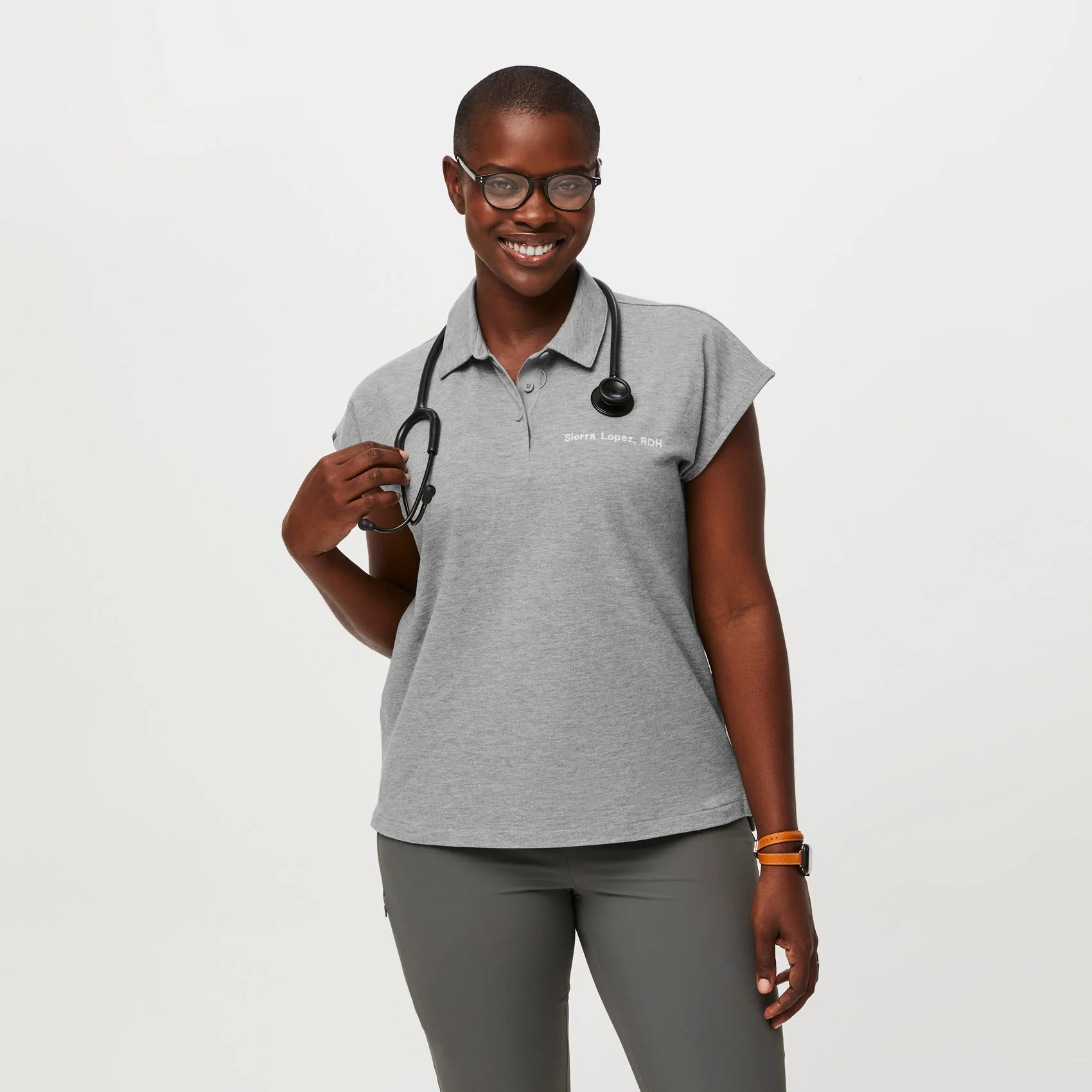 Women’s Ella Technical Pique Ella ScrubPolo™ - Heather Grey · FIGS | FIGS