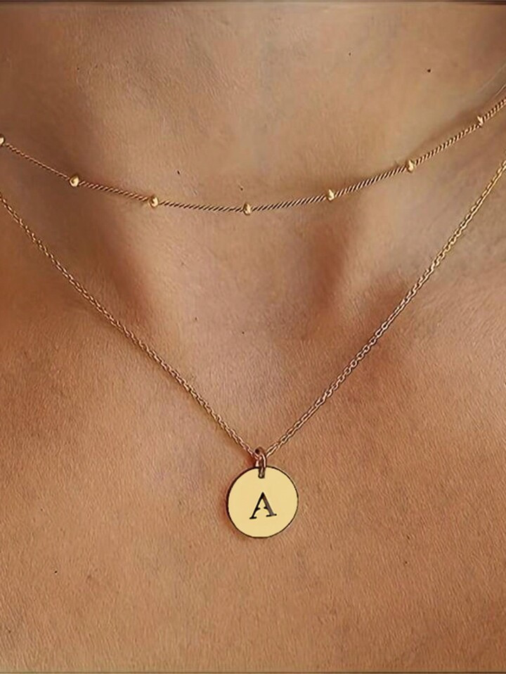 1pc Layered Initial English Letter Necklace For Women Gold Plated Letter Necklace Dainty Golden L... | SHEIN
