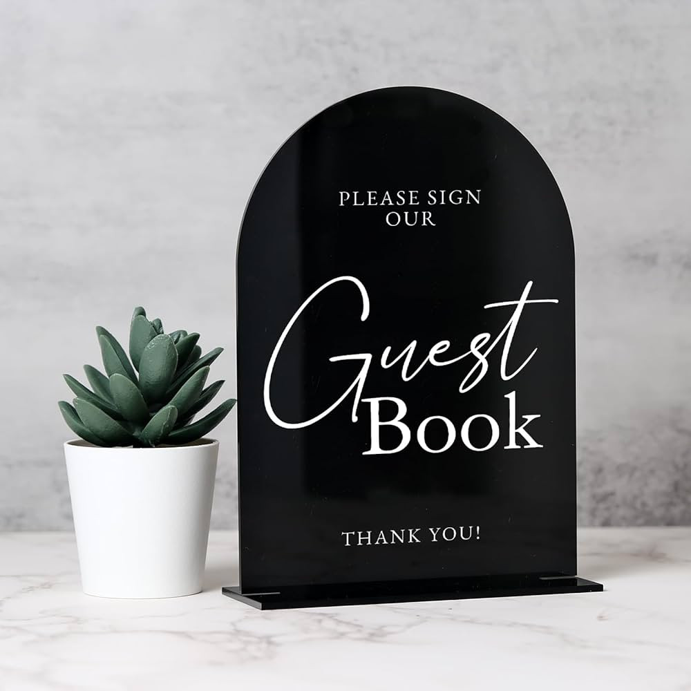 Guest Book With Stand - 5"x7" Black Arched Acrylic Wedding Sign and Base, 1/8" Thick | Modern Cal... | Amazon (US)