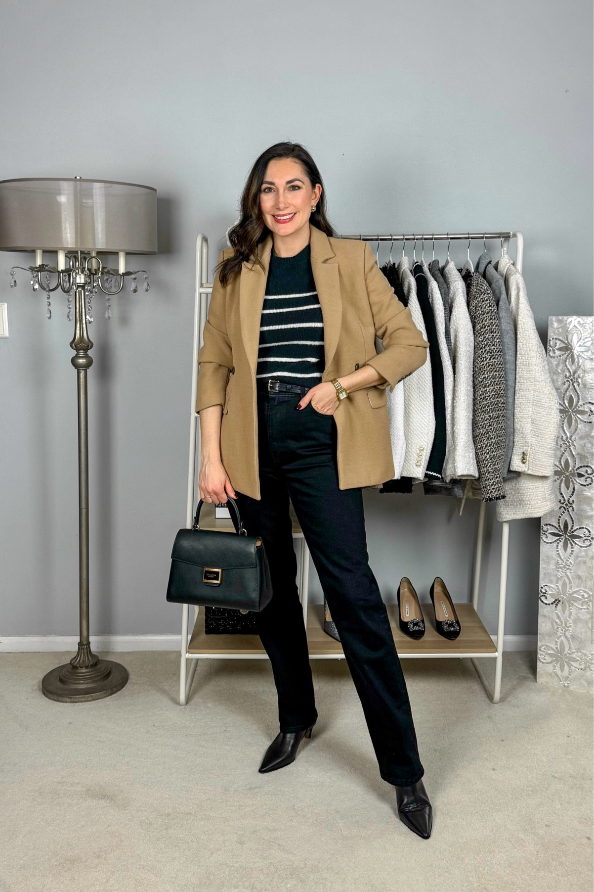 Fall outfit 🤎🖤

Tan blazer 
Striped sweater 
Black high waisted straight jeans size 27 curve love long, slightly tight
Black boots size 7, TTS

Thanksgiving outfit 
Classic style 

#LTKStyleTip #LTKSeasonal #LTKShoeCrush