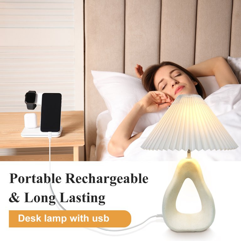 JuGuo Bedside Ceramic Table Lamp for Bedroom - 3 Way Dimmable with USB Port & 4W LED - Touch Cont... | Walmart (US)