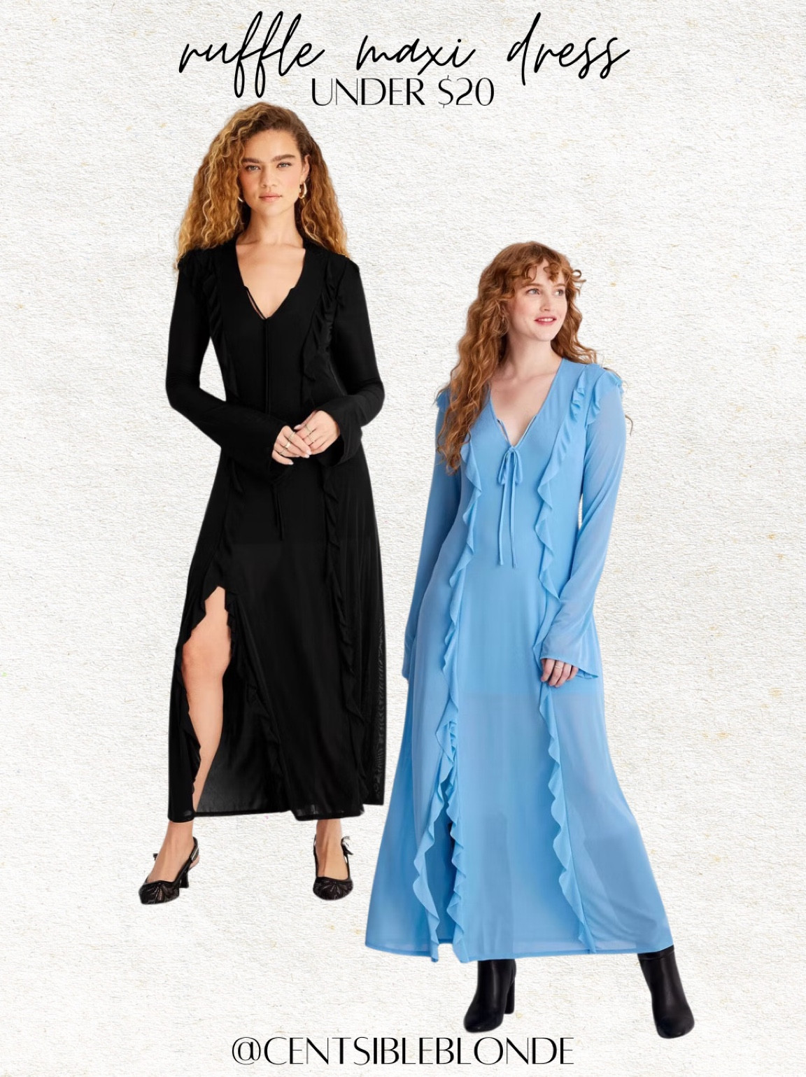Ruffle maxi dress under $20, blue dress, black dress, target style, target dress, date night dress, V-neck dress, long sleeve dress, GNO, wedding guest dress, event dress

#LTKMostLoved #LTKFindsUnder50 #LTKParties