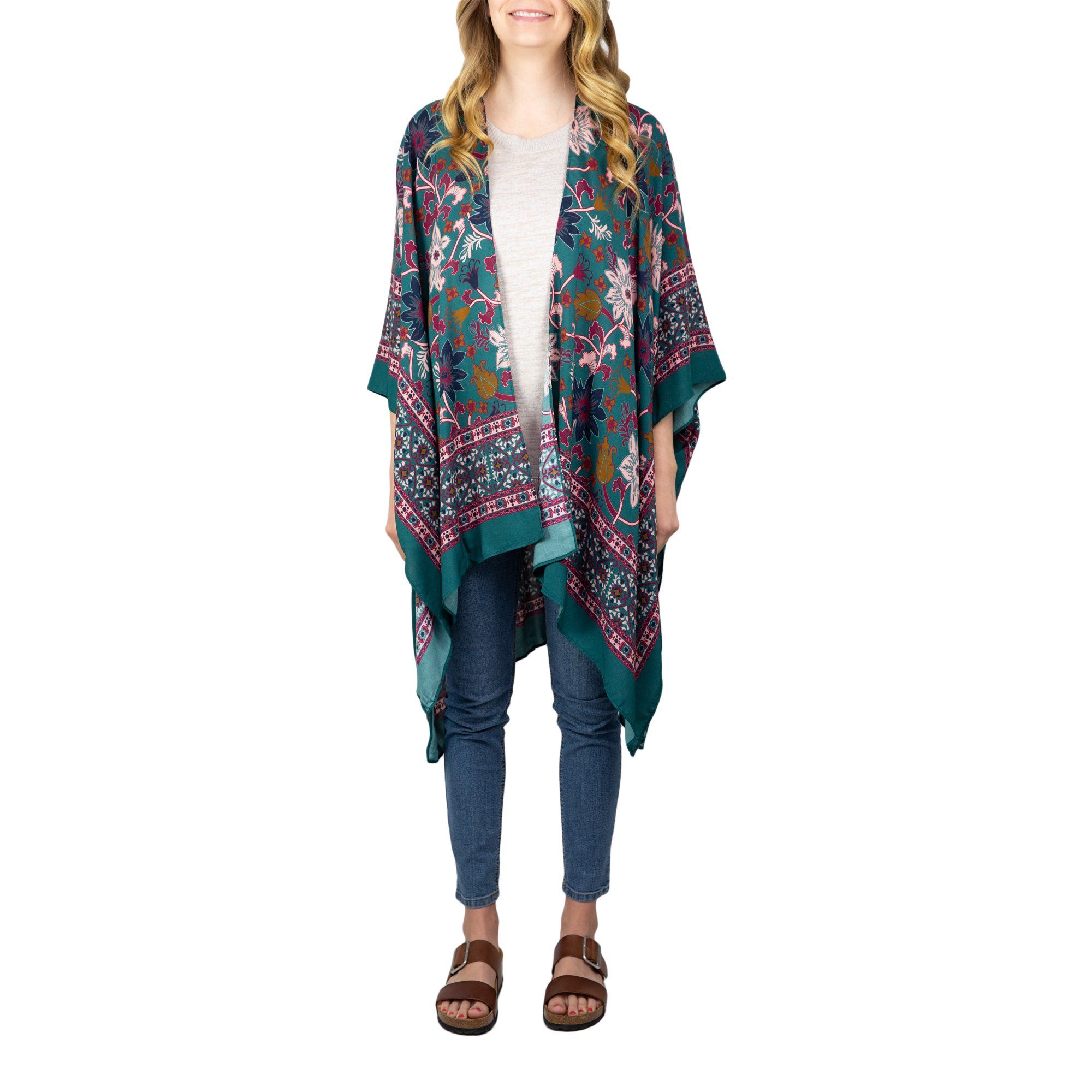 Time and Tru Ladies Floral Print Kimono Ruana Size Small/Medium - Walmart.com | Walmart (US)